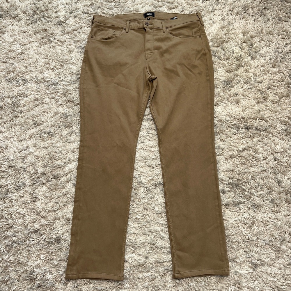 Paige Federal Slim Straight Leg Pants Mens 38 Tan Khaki Transcend Stretch 6583
